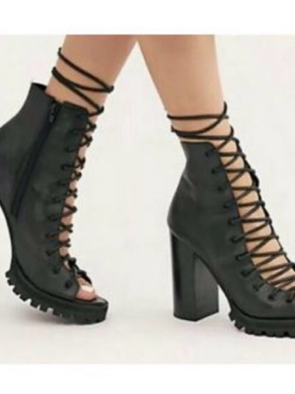 Jeffrey Campbell for Free People Black Lace-Up Open-Toe Chunky Palermo Heel